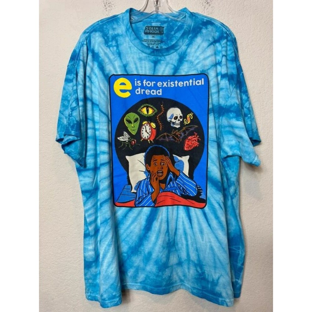 Steven Rhodes Tie-Dye Graphic Tee "E is for Existential Dread" 100% Cotton XL